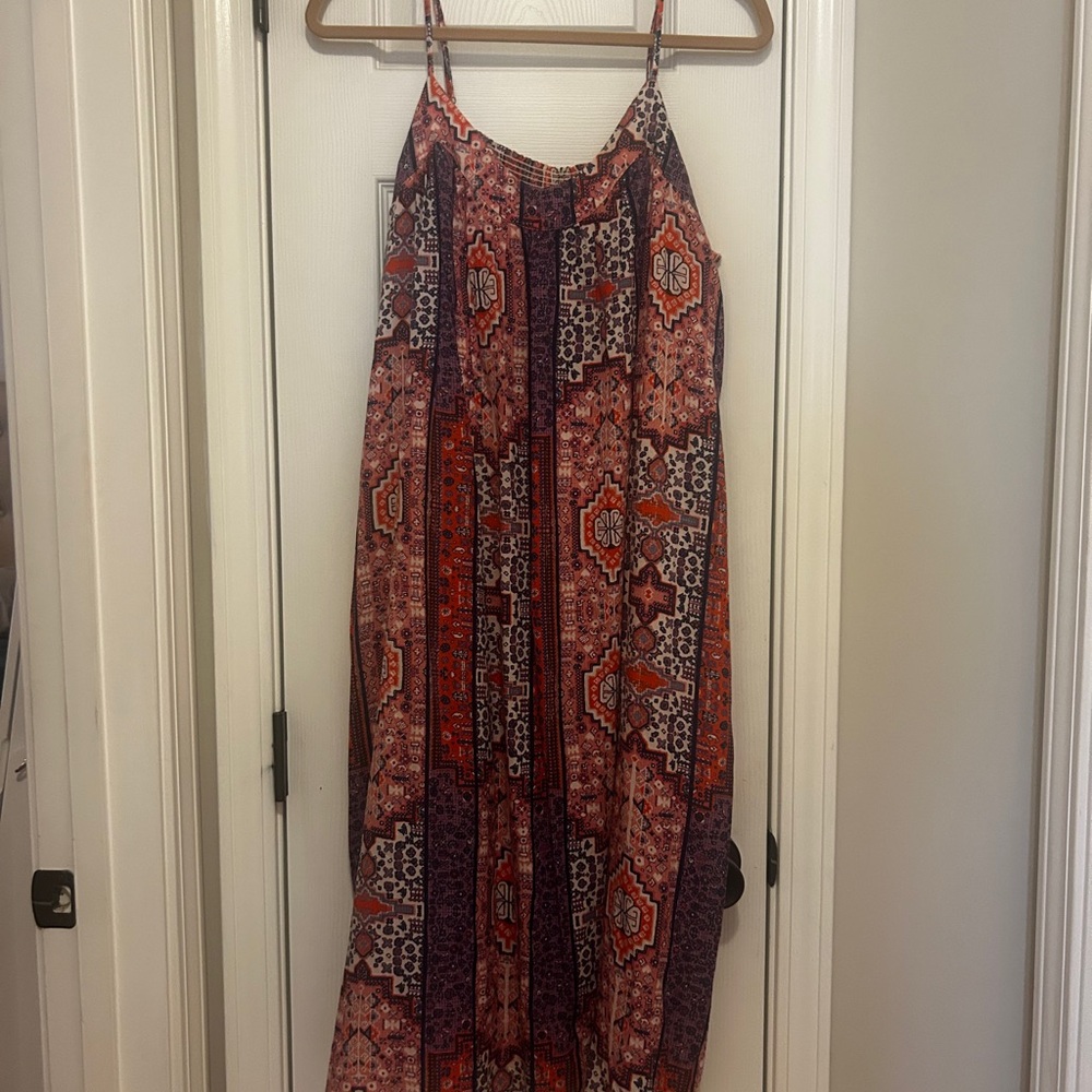 Lucky Brand Red and Purple Boho Print Maxi Dress